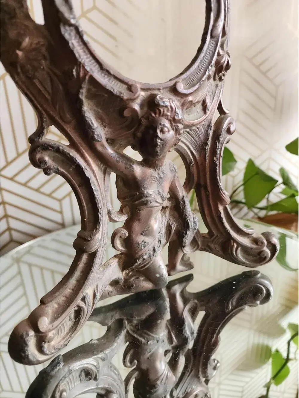 Antique 1906 Brass Cast Mantle Clock Case  Frame